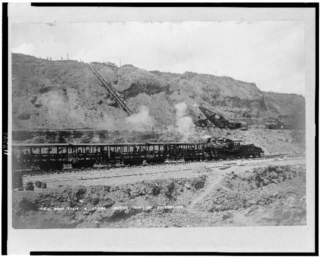 I.C.C.(?) work train & stairs leading out of Culebra-cut