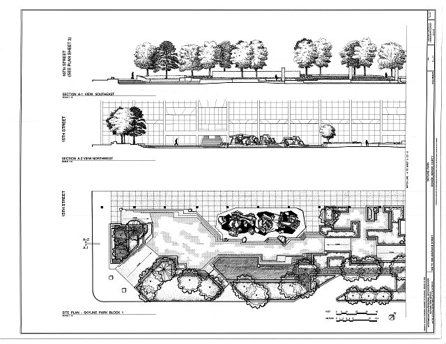 Site Plan, Block 1, and Sections - Skyline Park,...