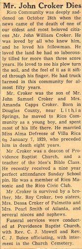 John W Croker Obituary