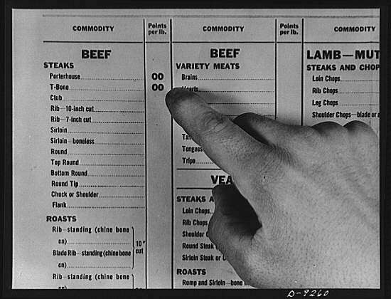 Meat is rationed by the kind and cut as well as by the...