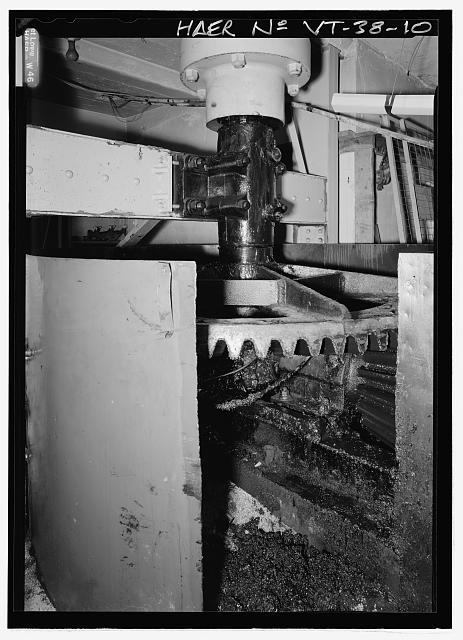 DETAIL OF BEVELED GEARS OF DRIVE SHAFT, LOOKING...