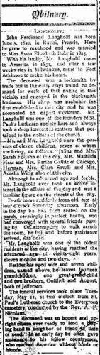 Johan August Ferdinand Langholff obit
