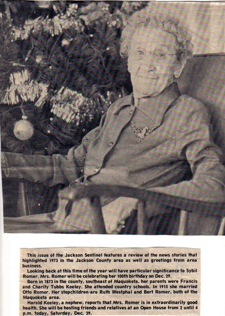 AUNT SYBIL KEELEY ROMER AT 100