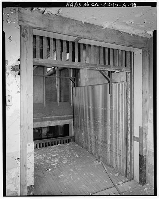 Detail of freight elevator, located between loading dock...