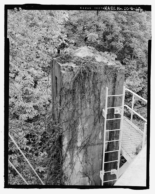 OBLIQUE VIEW OF STREAM FLOW MEASURING STATION FROM DECK...