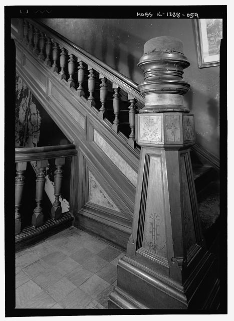 Second floor, stairway, newel post - Hegeler Carus...