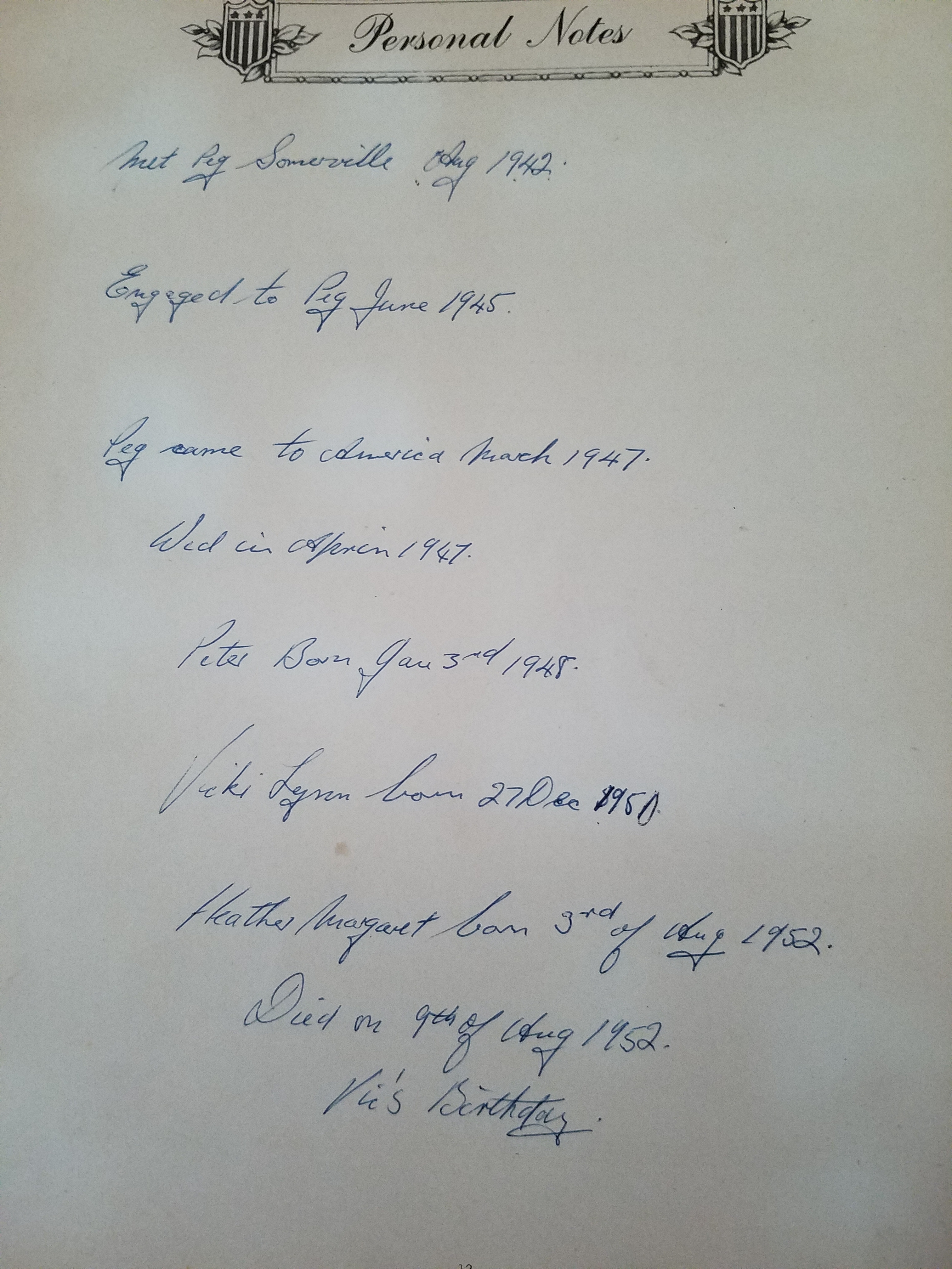 Victor A Marasti, Service Notes