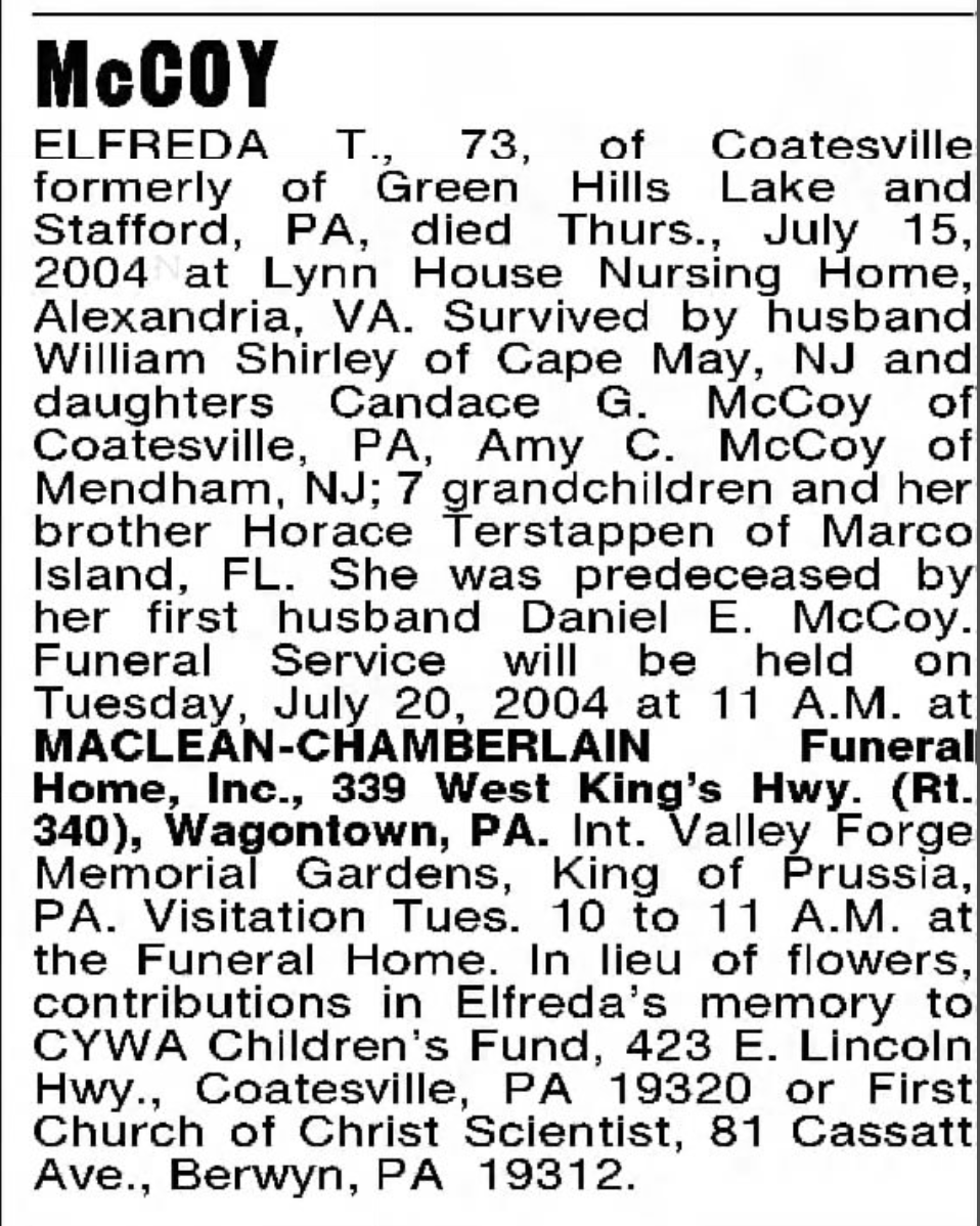 Elfreda (Terstappen) Mccoy Obituary 