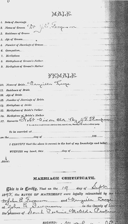 JE Ferguson Marriage Certificate