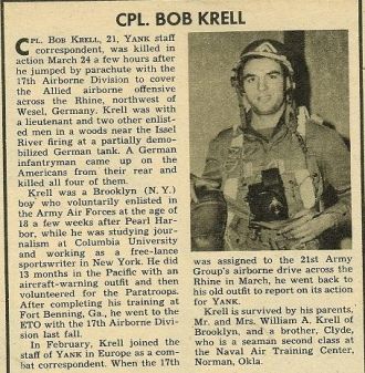 CPL. BOB KRELL of New York, KIA