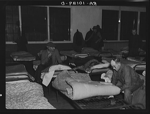 Men's dormitory at night at the homeless men's bureau,...
