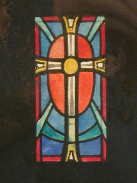 [Design drawing for stained glass window with cross]