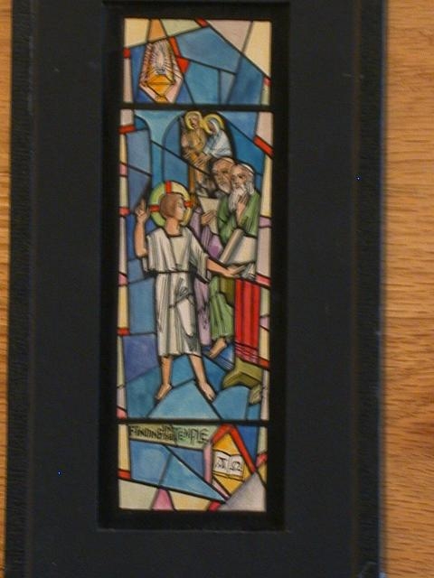 [Design drawing for stained glass window with text...