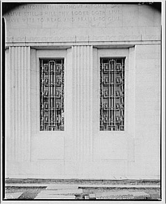 Folger Library exteriors. Grille in windows of Folger...