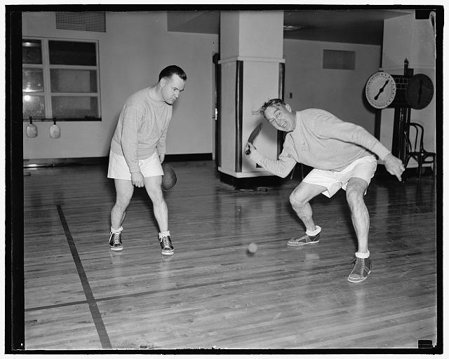 Reps. Ryan & Mead work out in house gym, 12/22/37