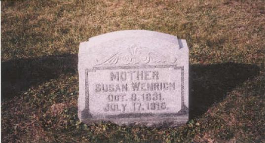 Headstone of Susannah (Leininger) Wenrich