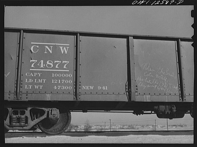 Chicago, Illinois. A car going over the hump tracks at a...