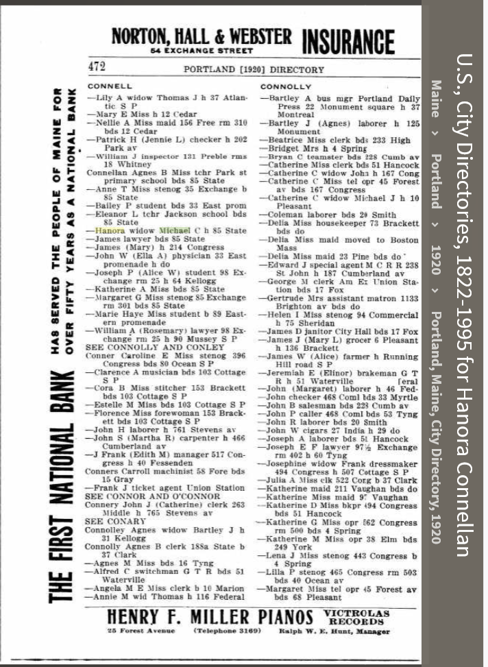 Honora (Hehir) Connellan--U.S., City Directories, 1822-1995(1920)
