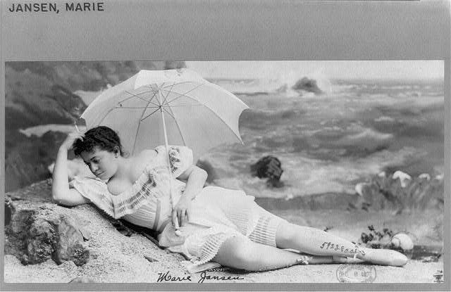 [Marie Jansen, full-length portrait, in studio beach...