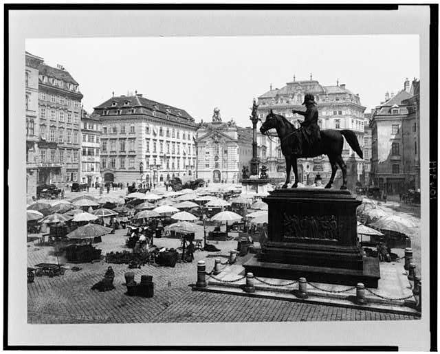 [Am Hof, Vienna, Austria, with open air market and...