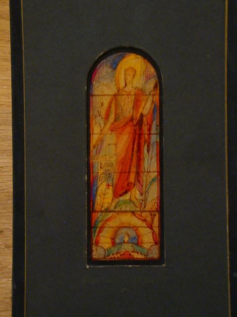[Design drawing for stained glass Advent window with text...
