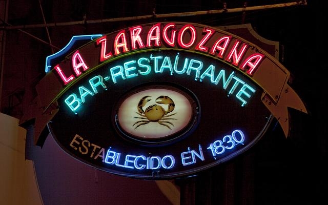 Neon sign of the La Zaragozana Bar-Restaurant in Havana,...