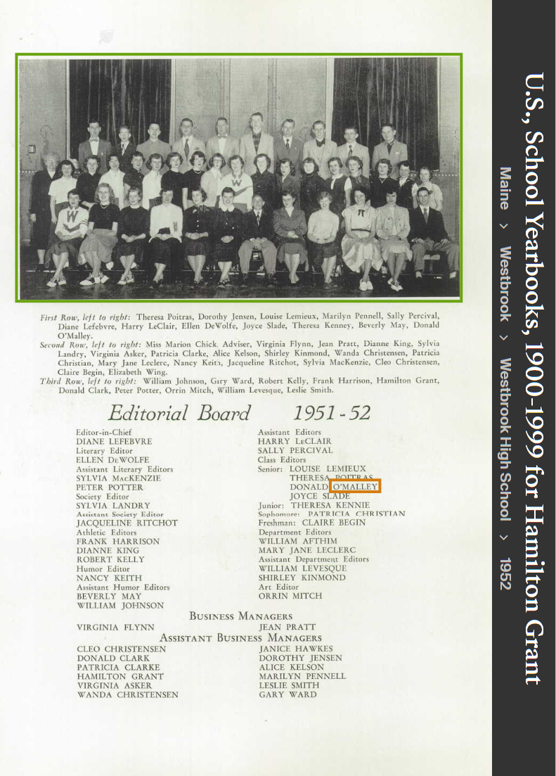 Hamilton Wyman Grant--U.S., School Yearbooks, 1900-1999(1952) Editorial Board