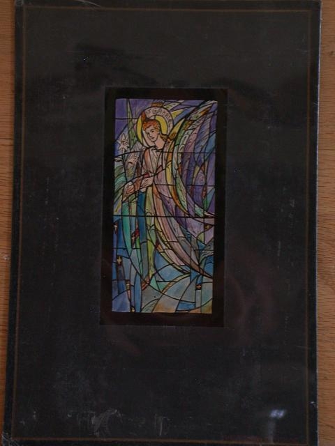 [Design drawing for stained glass window with St. Gabriel]