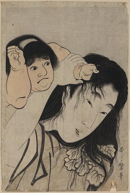 Yamauba no kami o tsukamu kintaro