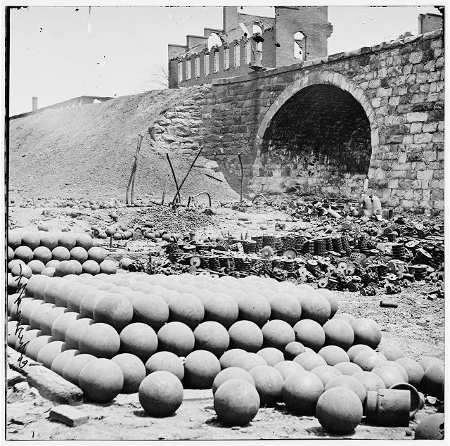 [Richmond, Va. Piles of solid shot, canister, etc., in...
