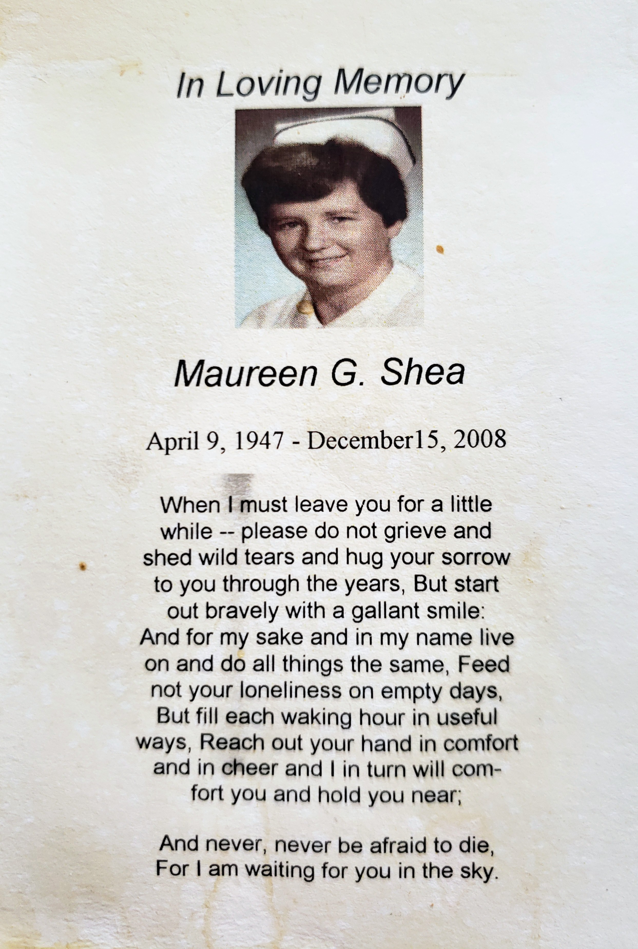 Maureen Mass Card