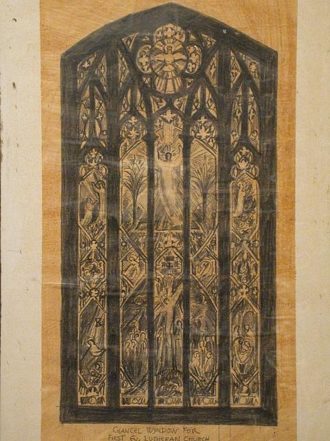 [Design drawing for stained glass Chancel window for...