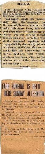 Levinson/Farr marriage; Farr funeral