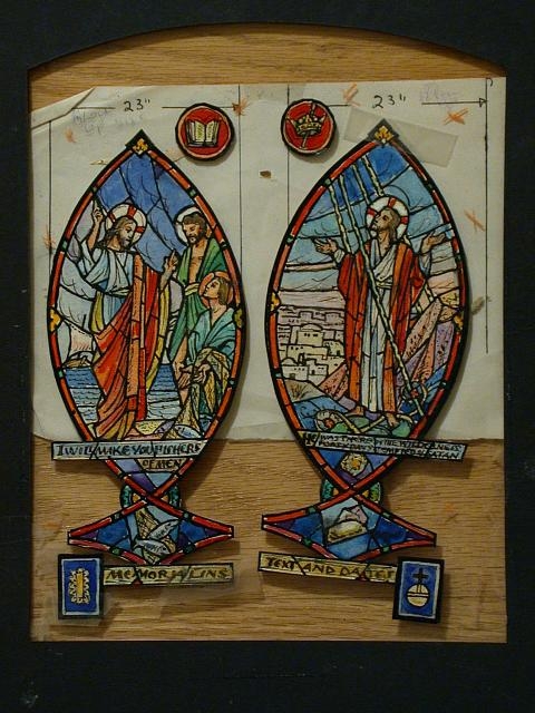 [Design drawing for stained glass window with Fishers of...