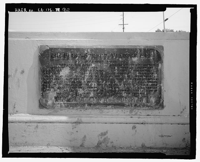 Detail of plaque on north railing at eastern end, facing...