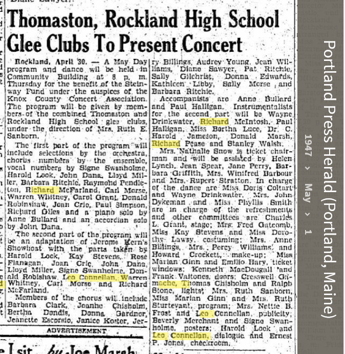 Leo Richard Connellan--Portland Press Herald (Portland, Maine)(1May1947)