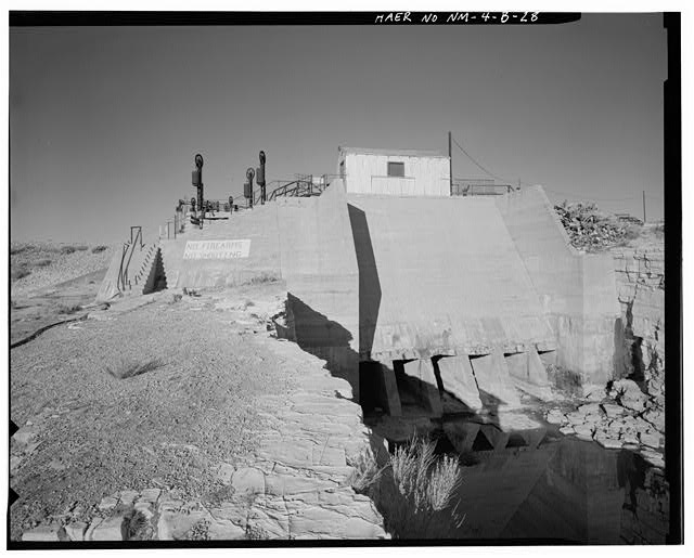28. AVALON DAM - VIEW OF DOWNSTREAM FACE OF OUTLET WORKS....