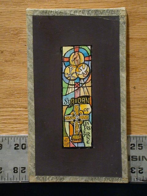[Design drawing for stained glass window showing St....