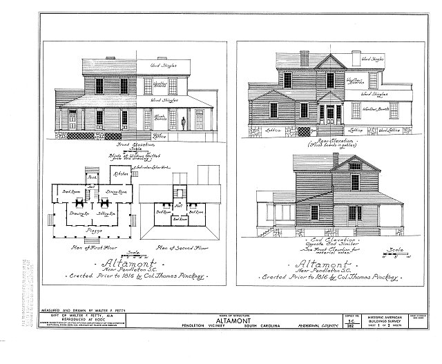 HABS SC,4-PEND.V,3- (sheet 1 of 2) - Altamont, Pendleton,...
