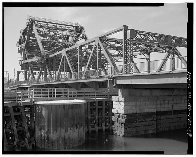 29. Oblique view of east side of bascule span. VIEW...