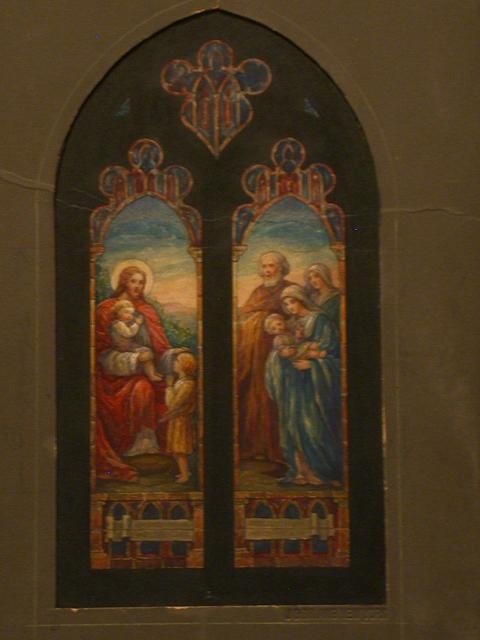 [Design drawing for stained glass window with Beatific...