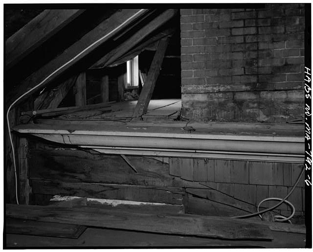 6. DETAIL, WOODEN GUTTER IN ATTIC - Daniel Taylor House,...
