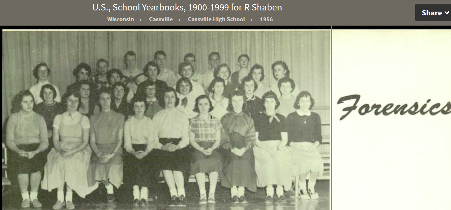Ruth Ann Shaben--U.S., School Yearbooks, 1900-1999(1956) Forensics a