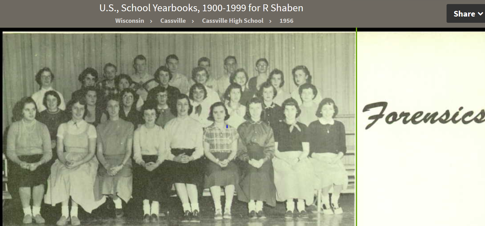 Ruth Ann Shaben U S School Yearbooks 1900 1999 1956 Forensics A