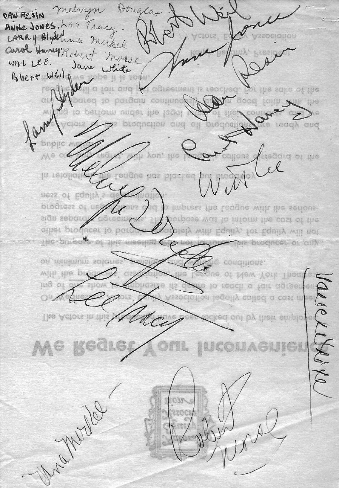 The first time I met him was at the Actor's strike. His autograph is on the page.