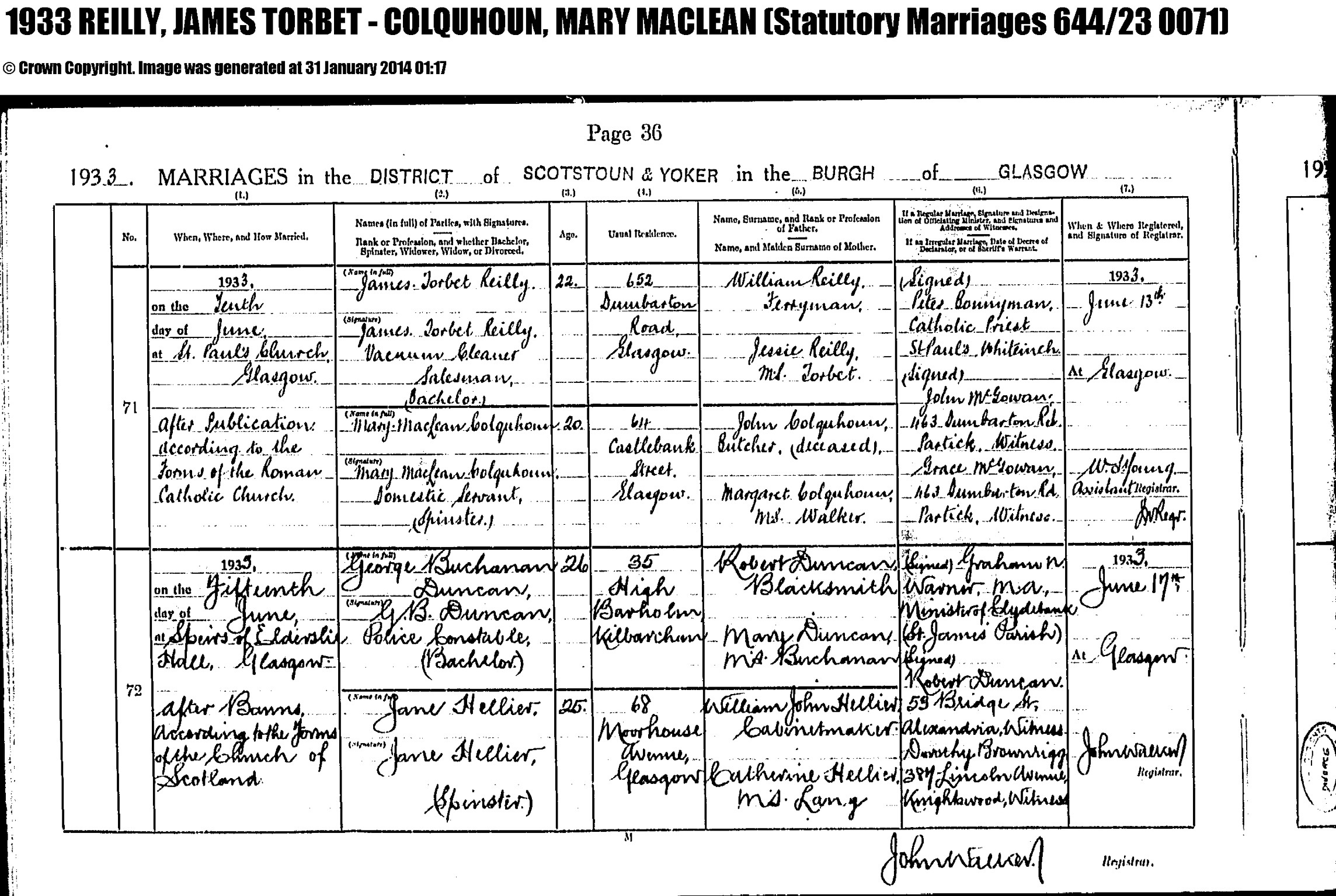 James Torbert Reilly marriage