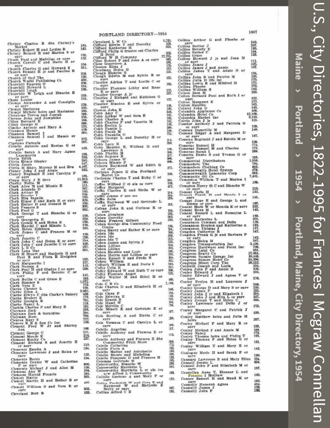 Frances Irene Connellan-McGraw--U.S., City Directories, 1822-1995(1954)