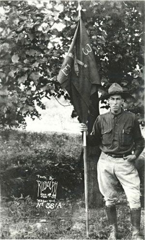 Grandfather with Company Flag
