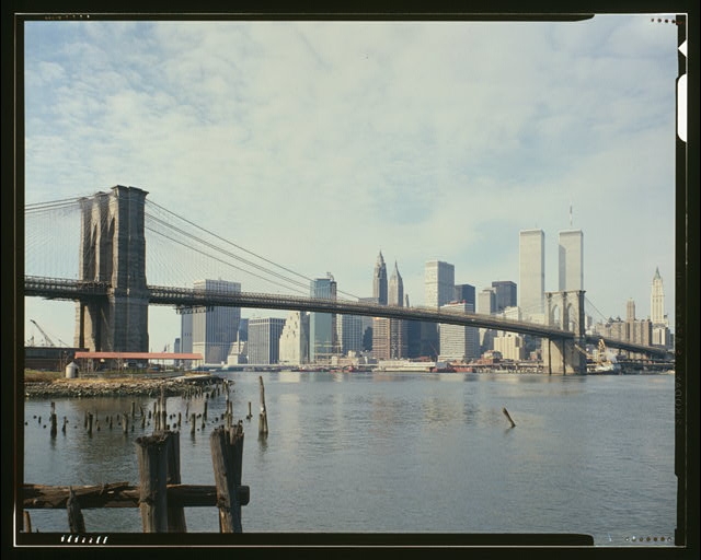 VIEW LOOKING WEST FROM BROOKLYN SHORE WITH PIER PILINGS...