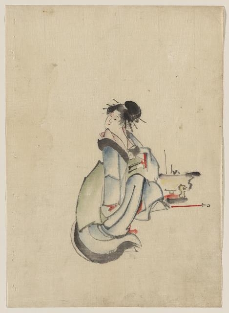 [A woman, possibly a courtesan, seated, facing right,...